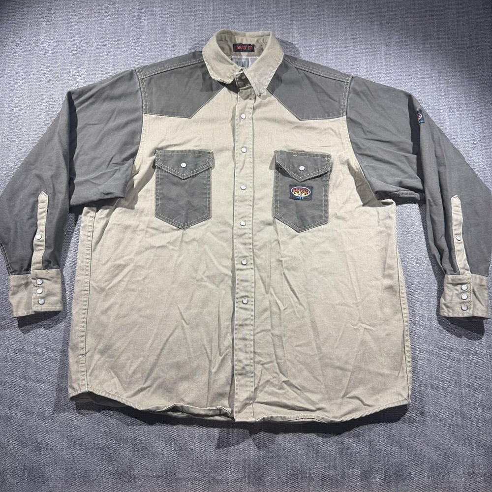 Rasco FR Shirt Mens 2XL Beige Colorblock Western Snap Front Flame Resistant